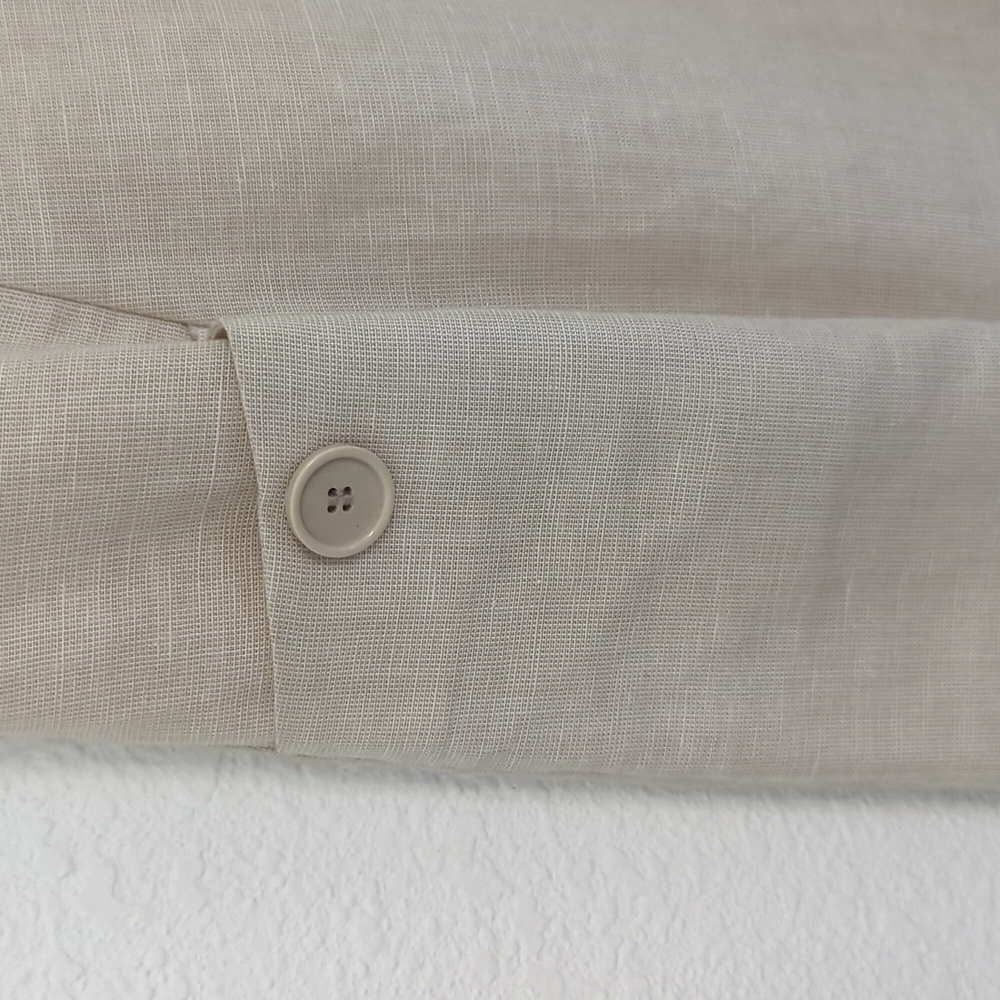 Burlapp Ruffle Sheath Linen Dress Cream Sz Small Asymmetrical Neck Pockets Zip - Picture 6 of 9